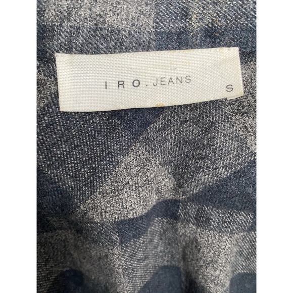 IRO Jeans Shirt Button Gray Plaid Donella Raw Hem Cotton Long Sleeve Roll Tab S - Picture 7 of 7